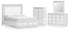 Chalanna California King Upholstered Storage Bed with Mirrored Dresser and Chest in White from Ashley - Luna Furniture