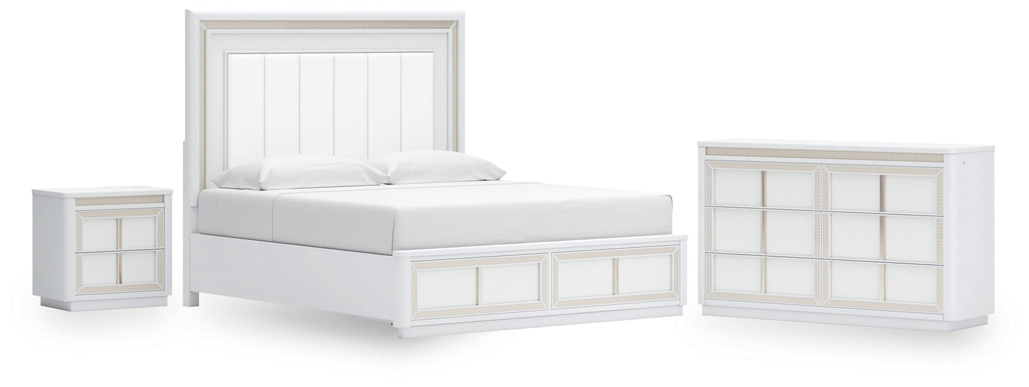Chalanna King Upholstered Storage Bed with Dresser and Nightstand in White from Ashley - Luna Furniture