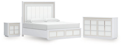 Chalanna King Upholstered Storage Bed with Dresser and Nightstand in White from Ashley - Luna Furniture