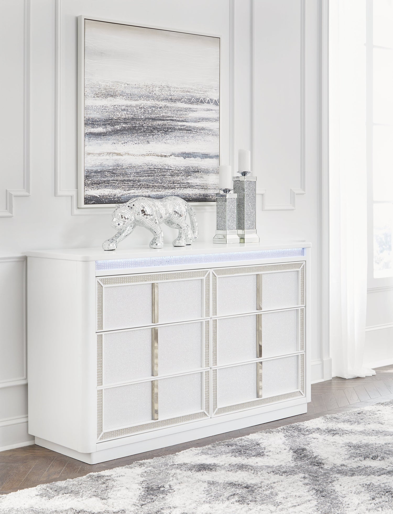 Chalanna King Upholstered Storage Bed with Dresser in White from Ashley - Luna Furniture