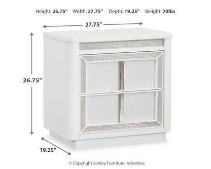 Chalanna King Upholstered Storage Bed with Mirrored Dresser and 2 Nightstands in White from Ashley - Luna Furniture