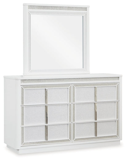 Chalanna King Upholstered Storage Bed with Mirrored Dresser and 2 Nightstands in White from Ashley - Luna Furniture