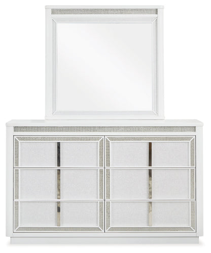 Chalanna King Upholstered Storage Bed with Mirrored Dresser and Chest in White from Ashley - Luna Furniture