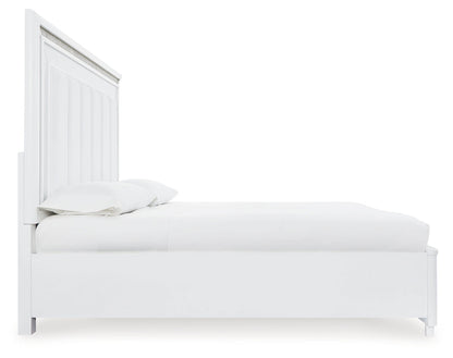 Chalanna King Upholstered Storage Bed with Mirrored Dresser and Chest in White from Ashley - Luna Furniture