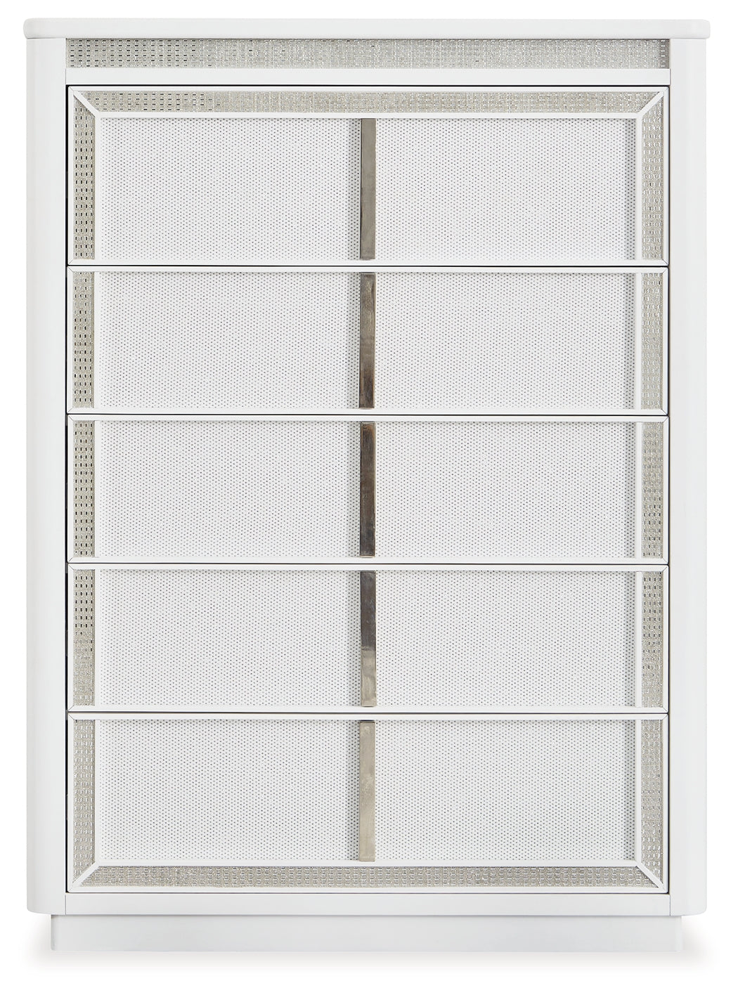 Chalanna King Upholstered Storage Bed with Mirrored Dresser and Chest in White from Ashley - Luna Furniture