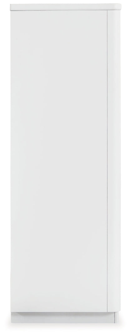 Chalanna King Upholstered Storage Bed with Mirrored Dresser and Chest in White from Ashley - Luna Furniture