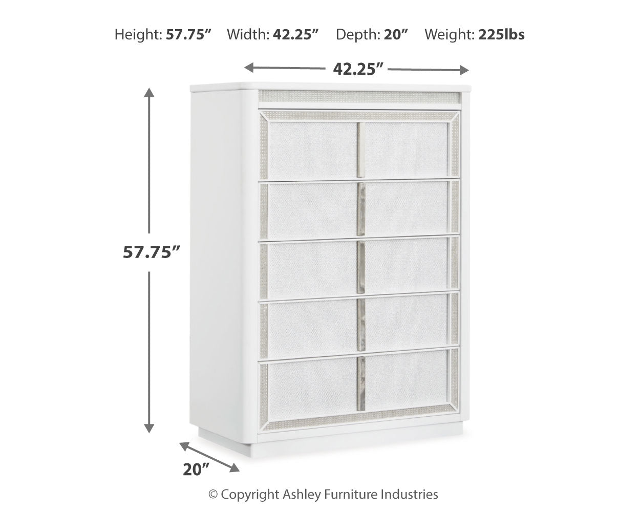 Chalanna King Upholstered Storage Bed with Mirrored Dresser and Chest in White from Ashley - Luna Furniture