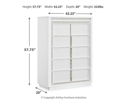 Chalanna King Upholstered Storage Bed with Mirrored Dresser and Chest in White from Ashley - Luna Furniture