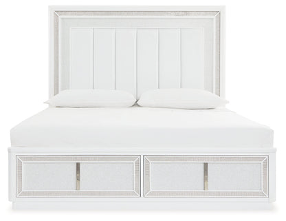 Chalanna King Upholstered Storage Bed with Mirrored Dresser, Chest and Nightstand in White from Ashley - Luna Furniture