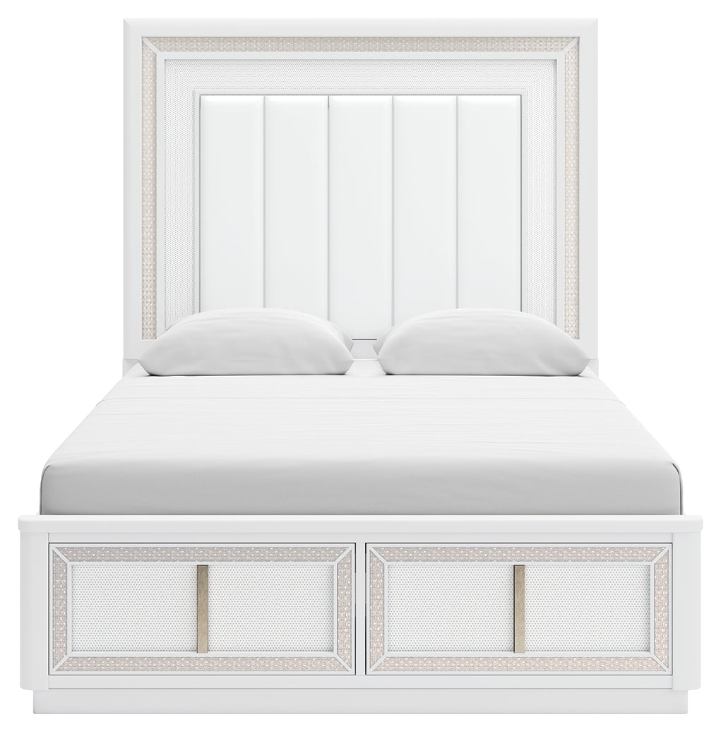 Chalanna Queen Upholstered Storage Bed with 2 Nightstands in White from Ashley - Luna Furniture
