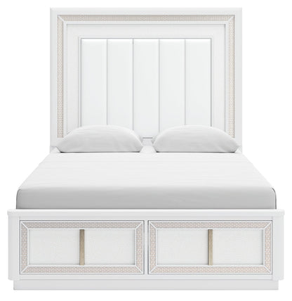 Chalanna Queen Upholstered Storage Bed with 2 Nightstands in White from Ashley - Luna Furniture