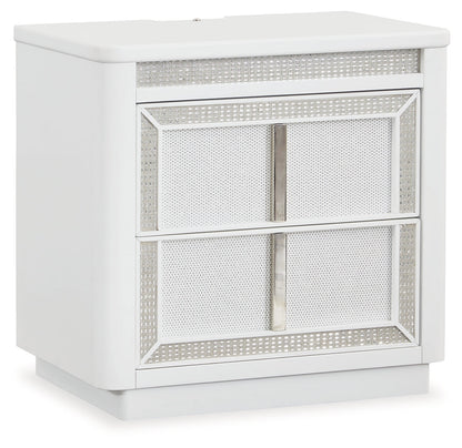 Chalanna Queen Upholstered Storage Bed with 2 Nightstands in White from Ashley - Luna Furniture