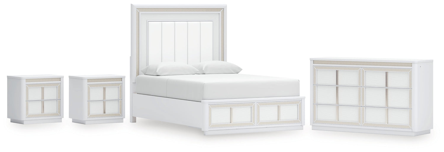 Chalanna Queen Upholstered Storage Bed with Dresser and 2 Nightstands in White from Ashley - Luna Furniture