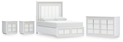 Chalanna Queen Upholstered Storage Bed with Dresser and 2 Nightstands in White from Ashley - Luna Furniture