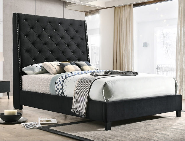 CHANTILLY Q HEADBOARD BLACK VELVET - 5265BK-Q-HB