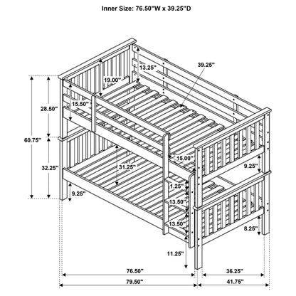 Chapman Wood Twin Over Twin Bunk Bed with Mattress White - 460244N-SM