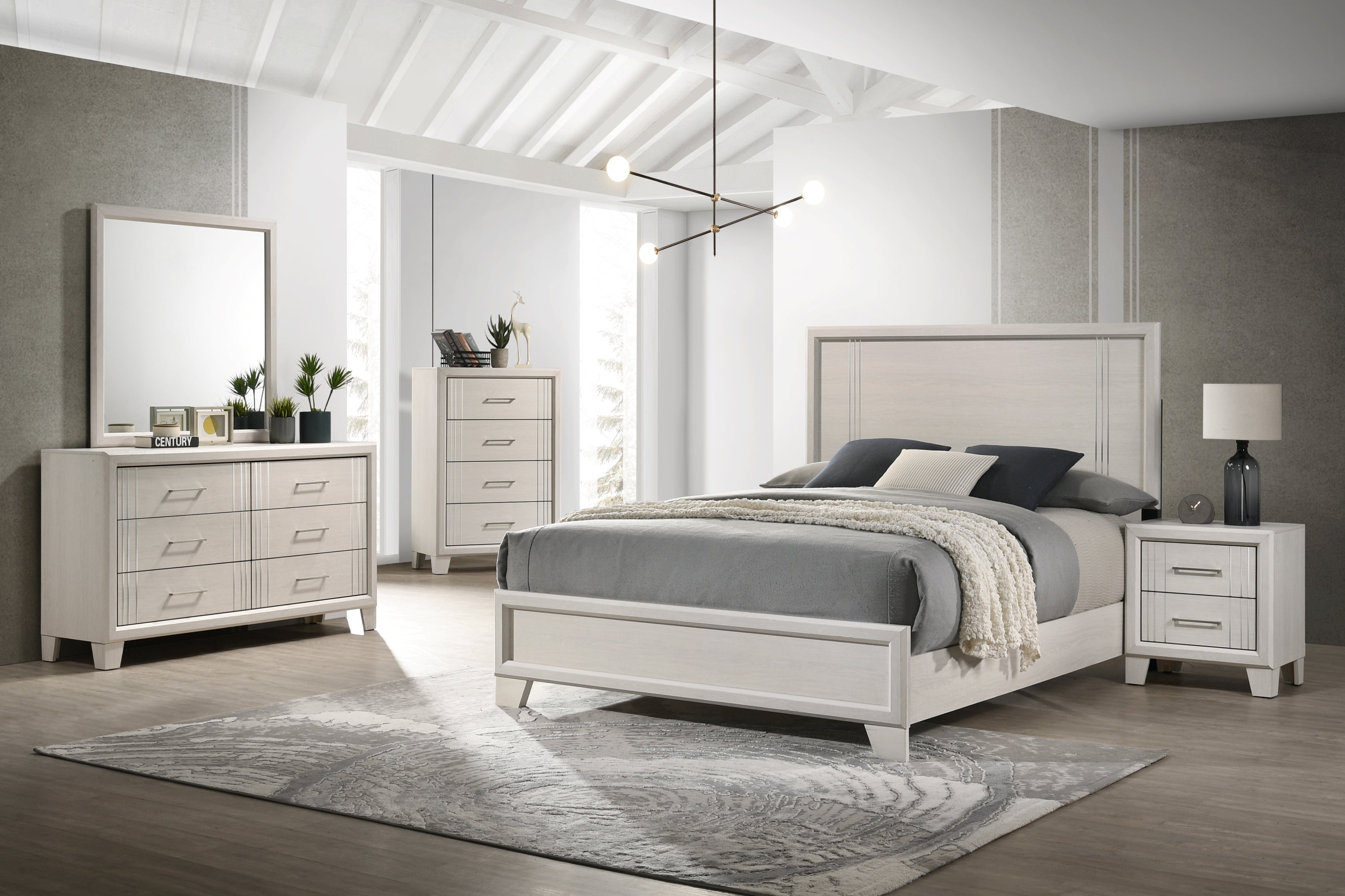 Charlie White King Panel Bed - SET | B9230-K-HBFB | B9230-KQ-RAIL - Bien Home Furniture &amp; Electronics