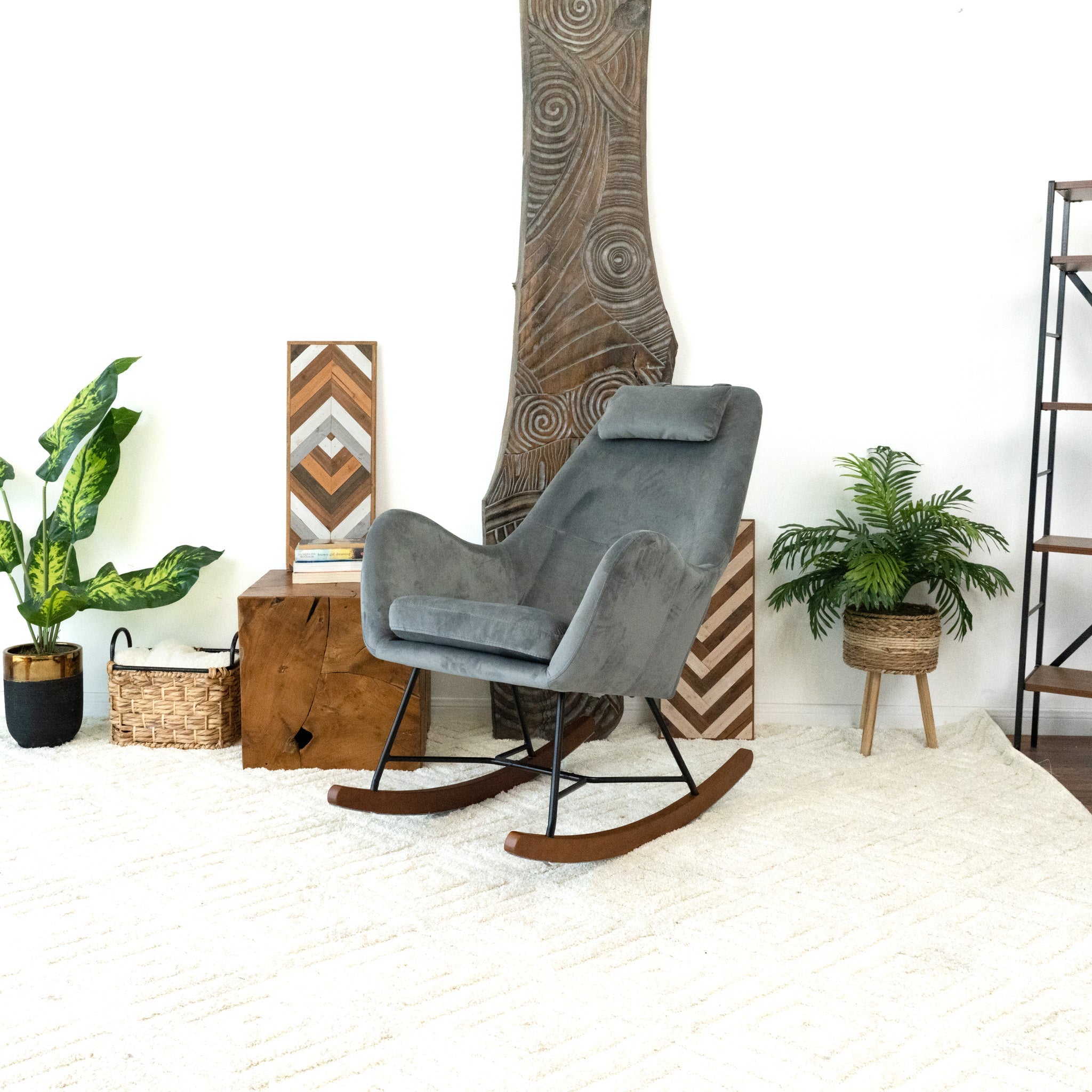 Chelsea Grey Velvet Rocking Chair - RCH01900303