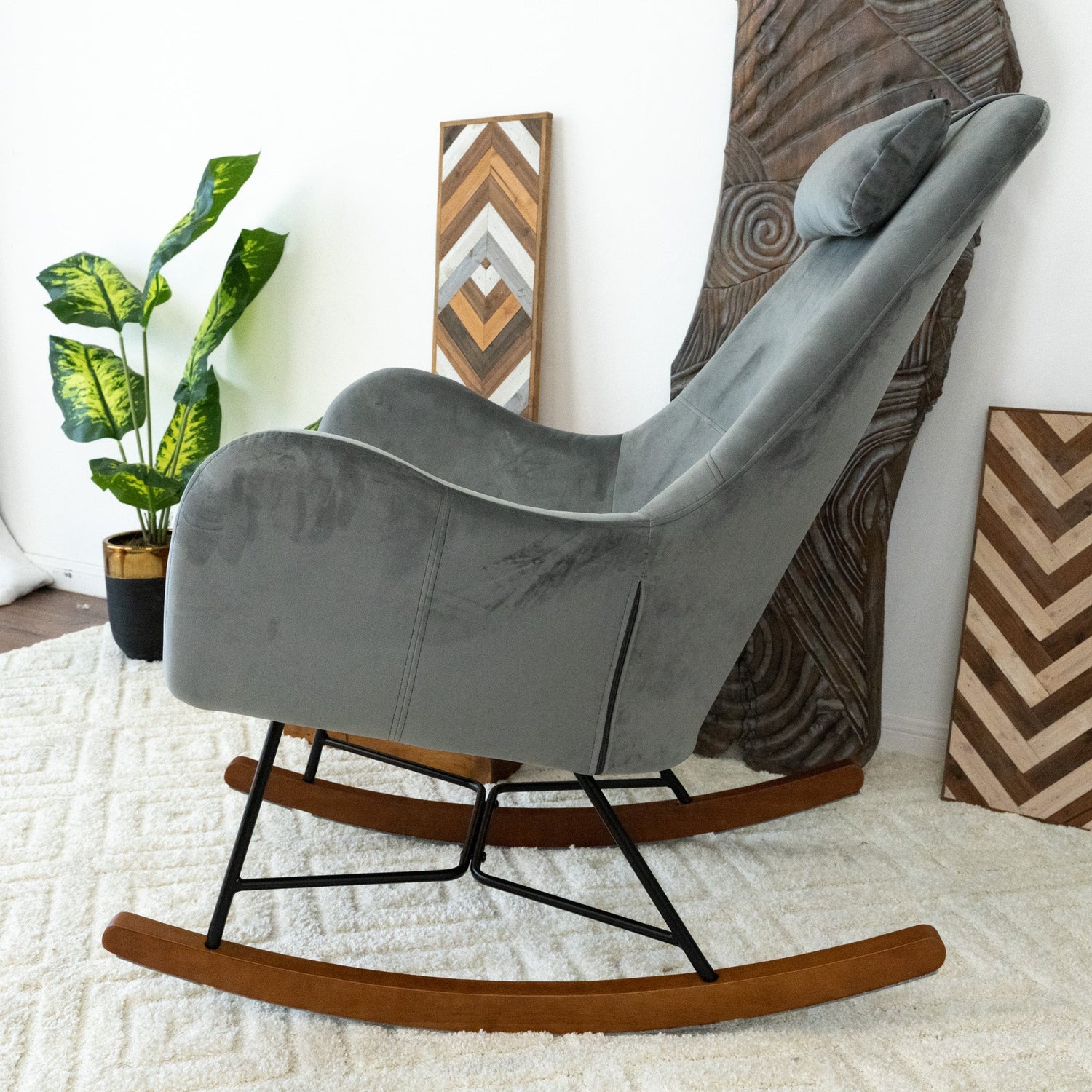 Chelsea Grey Velvet Rocking Chair - RCH01900303