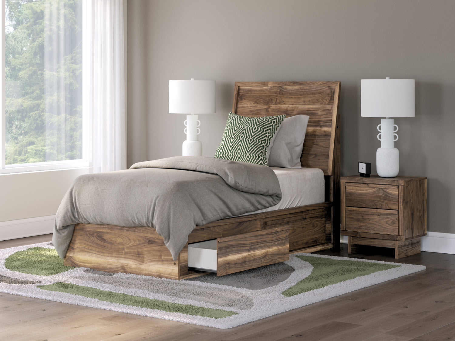 Chirason Brown Twin Panel Bed with Storage - PCB3367B27