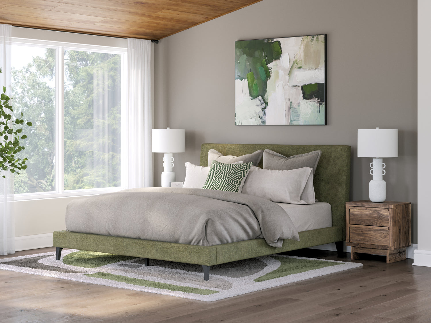 Chirason Sage Green California King Upholstered Bed with Roll Slats - PCB3367-94
