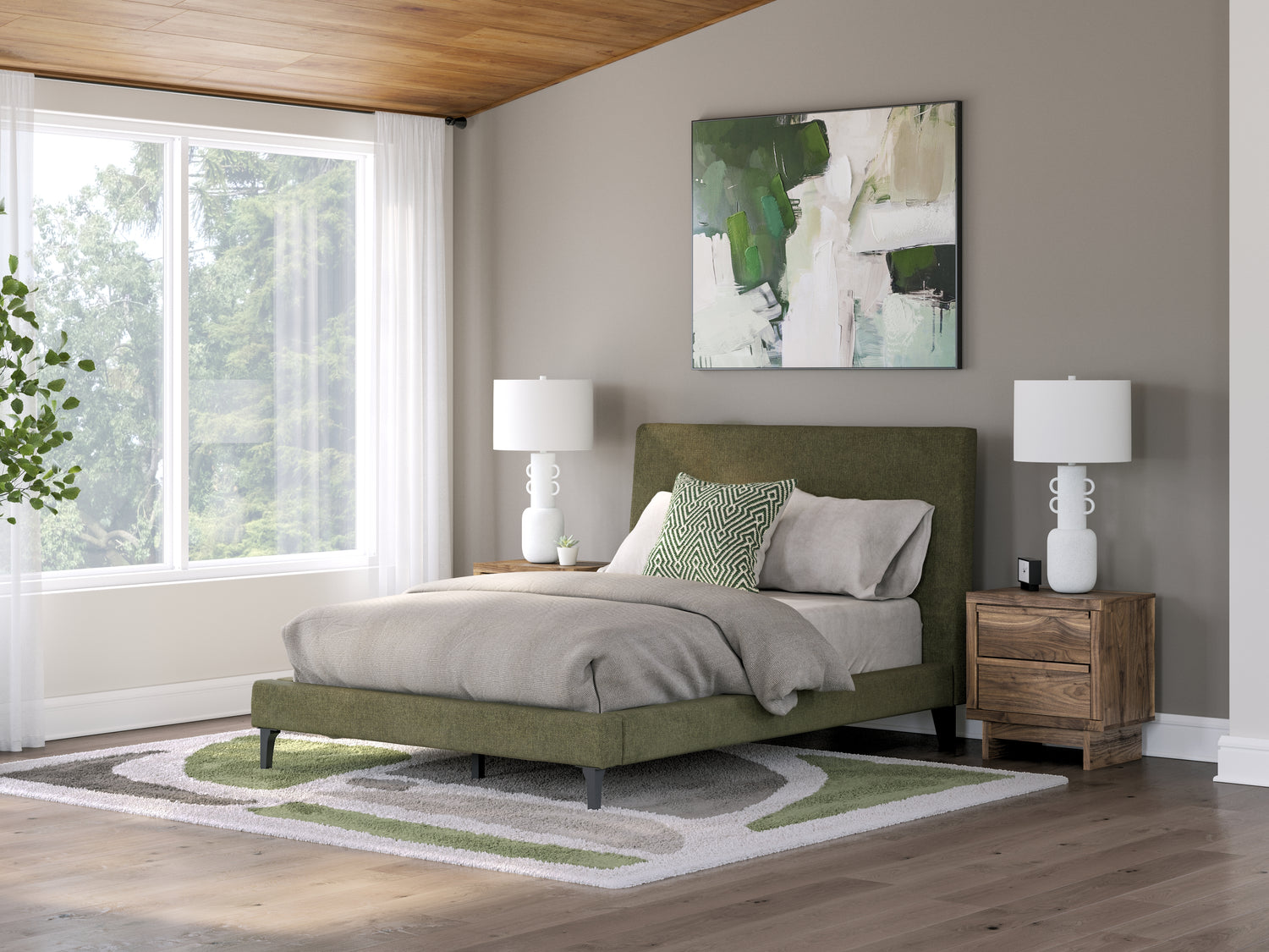 Chirason Sage Green Full Upholstered Bed with Roll Slats - PCB3367-72