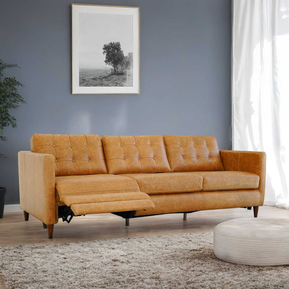 Christopher Tan Leather Electric Inclining Sofa Left Facing - RSF00100111