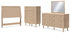 Cielden Full Upholstered Panel Bed with Mirrored Dresser and Chest in Two-tone - PKG018689
