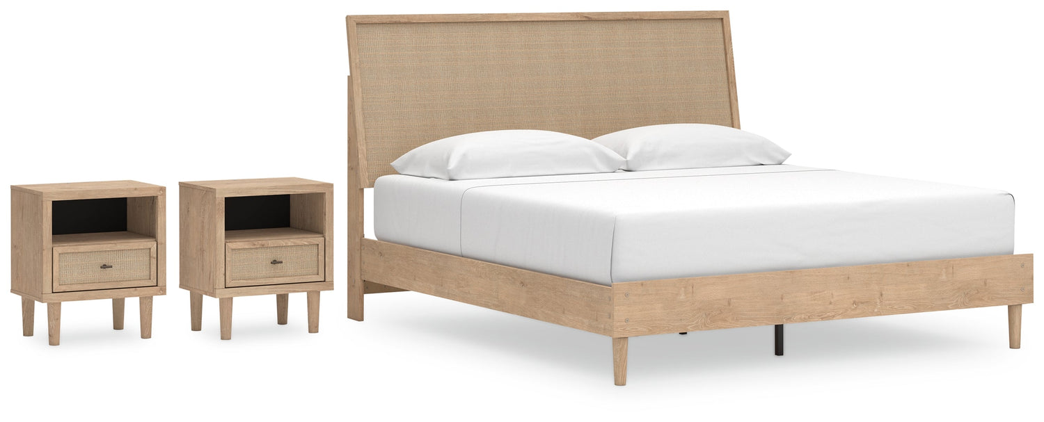 Cielden King Panel Bed with 2 Nightstands in Two-tone - PKG018922