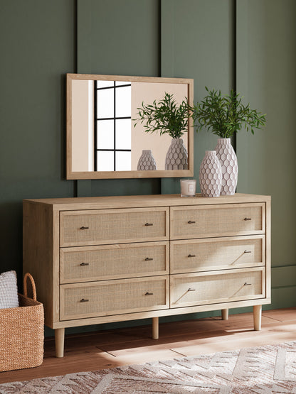 Cielden King Panel Bed with Mirrored Dresser and 2 Nightstands in Two-tone - PKG018919