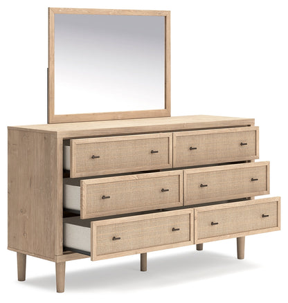 Cielden King Panel Bed with Mirrored Dresser and 2 Nightstands in Two-tone - PKG018919