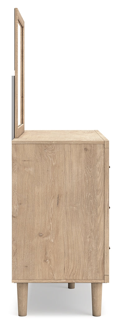 Cielden King Panel Bed with Mirrored Dresser and 2 Nightstands in Two-tone - PKG018919