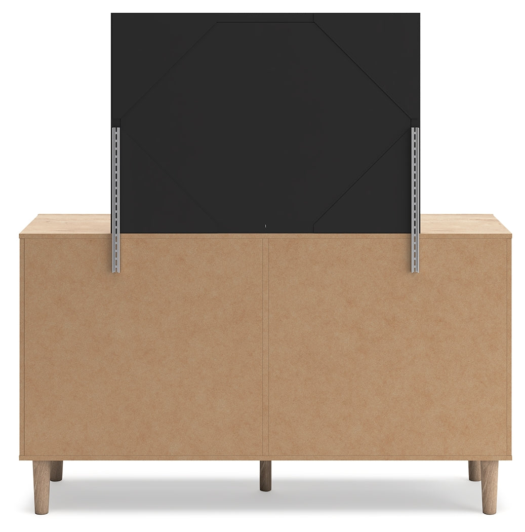 Cielden King Panel Bed with Mirrored Dresser and 2 Nightstands in Two-tone - PKG018919
