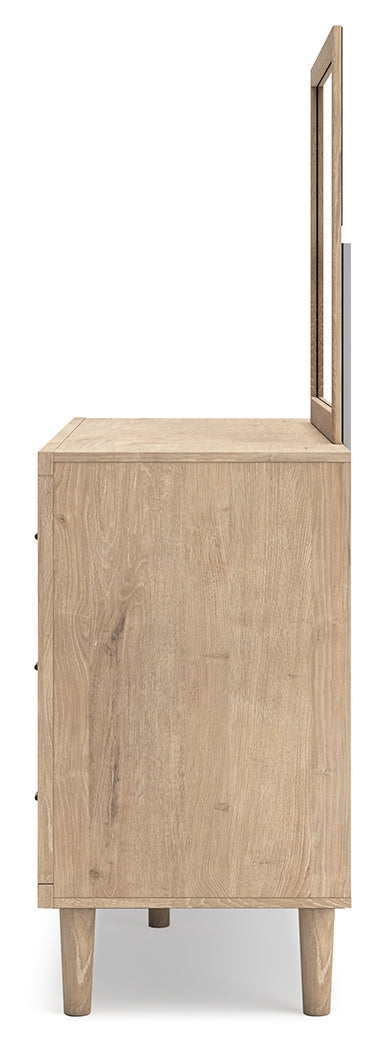Cielden King Panel Headboard with Mirrored Dresser and Nightstand in Two-tone - PKG018683