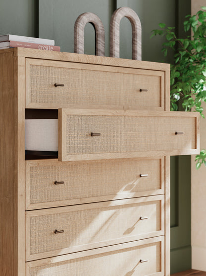Cielden King Panel Headboard with Mirrored Dresser, Chest and 2 Nightstands in Two-tone - PKG018670