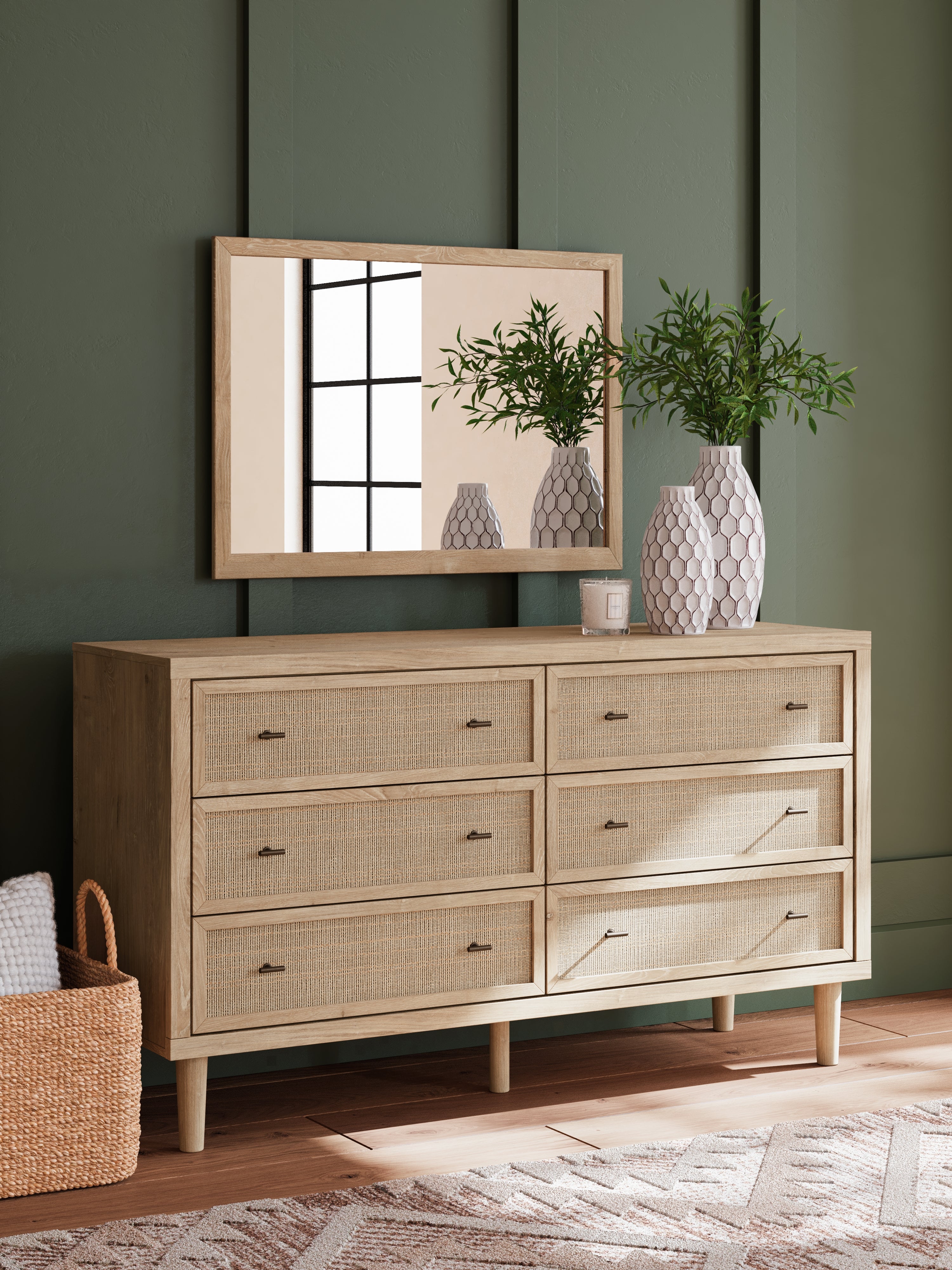 Cielden Queen Panel Headboard with Mirrored Dresser in Two-tone - PKG018644
