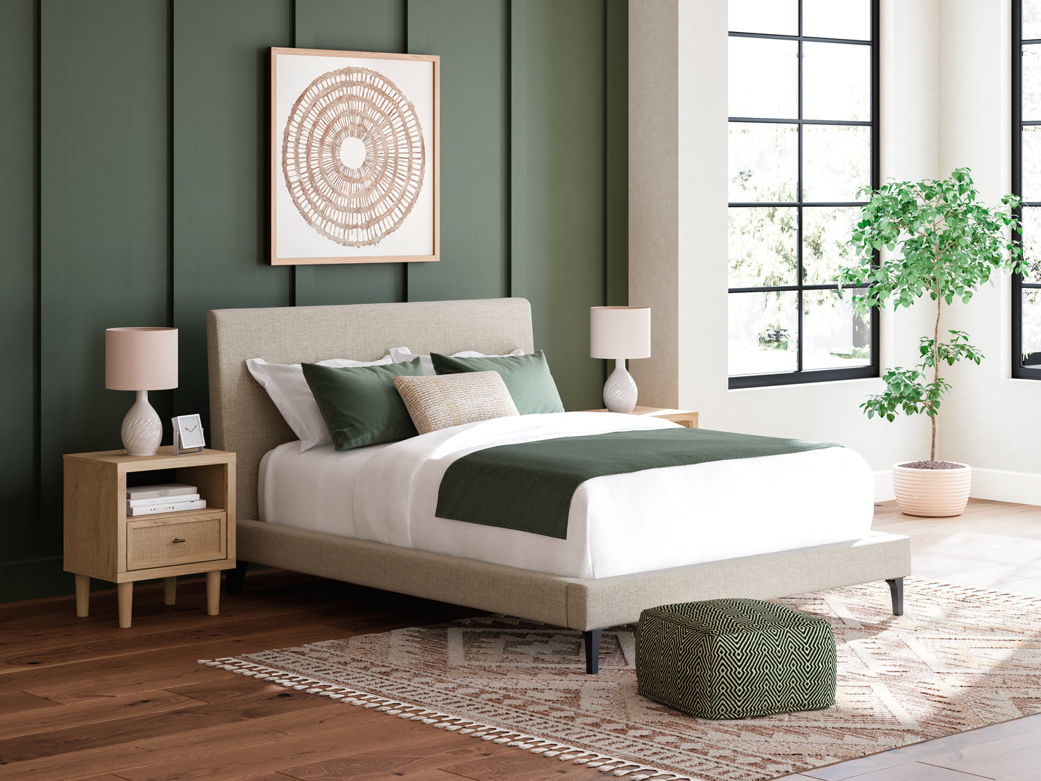 Cielden Queen Upholstered Bed, Dresser and 2 Nightstands - B1199B20