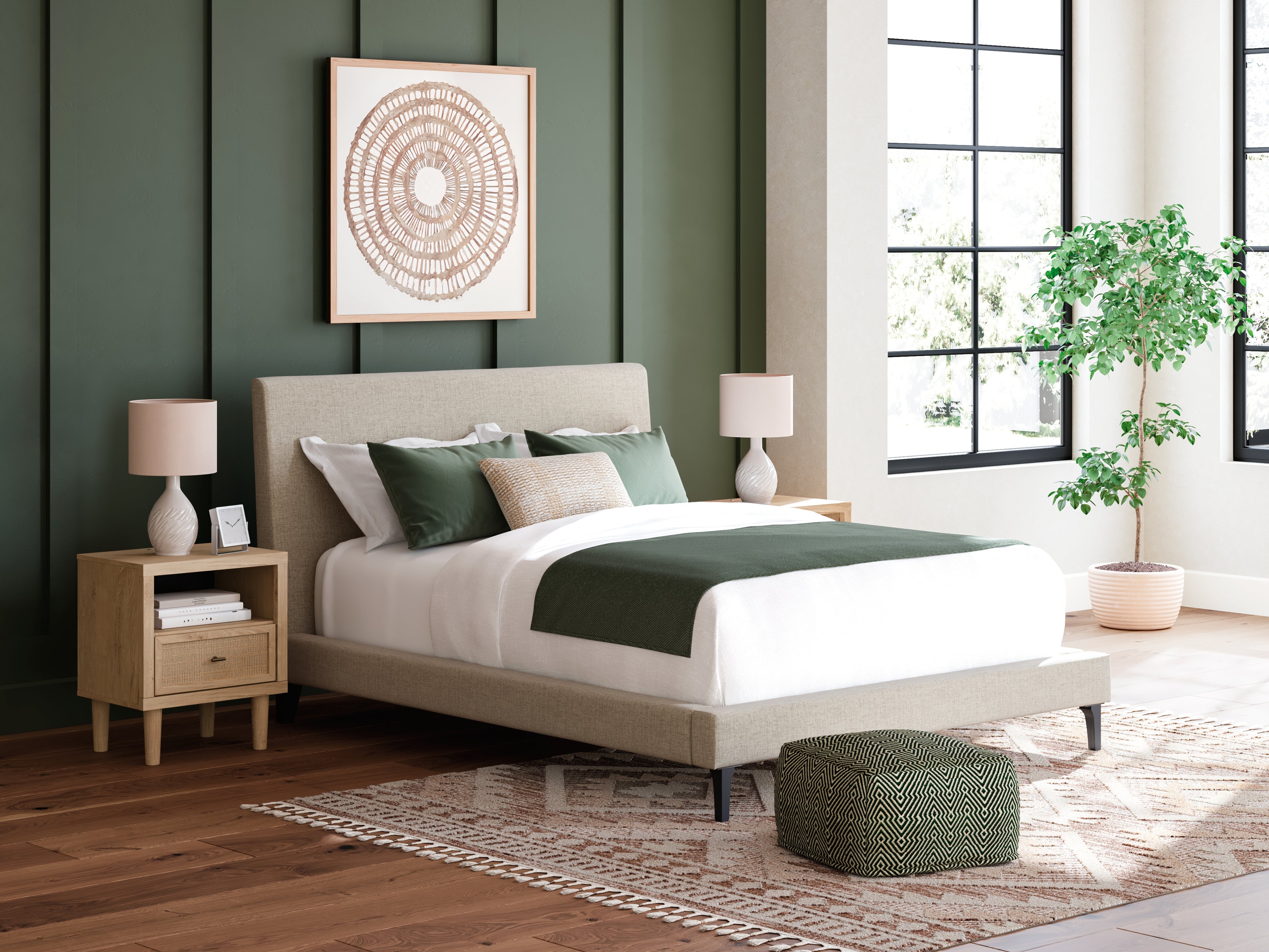 Cielden Queen Upholstered Bed, Dresser and 2 Nightstands - B1199B20