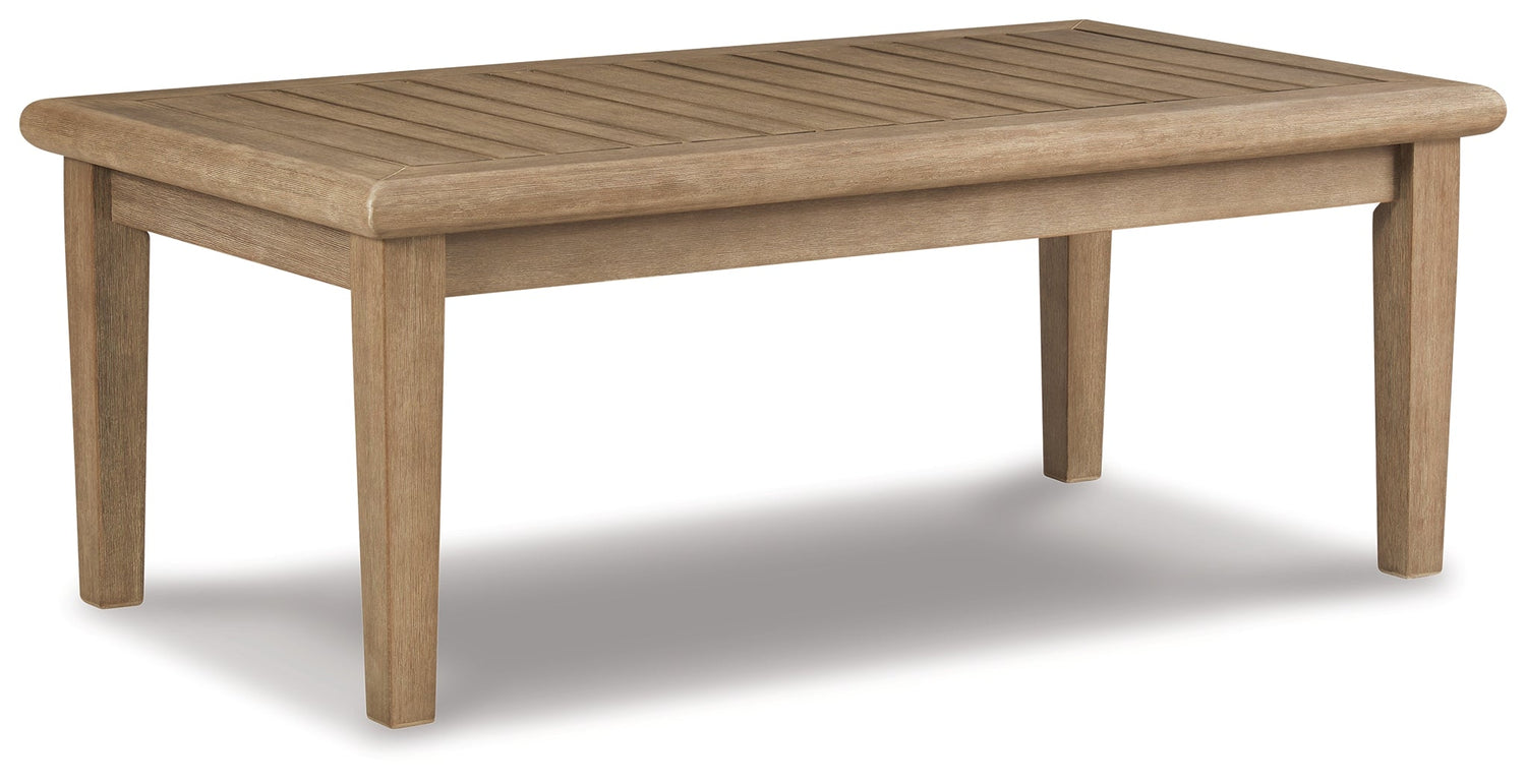 Clare View Outdoor Loveseat and 2 Lounge Chairs with Coffee Table and 2 End Tables in Beige - PKG015421