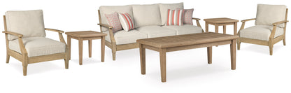 Clare View Outdoor Sofa and  2 Lounge Chairs with Coffee Table and 2 End Tables in Beige - PKG015420
