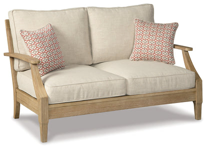 Clare View Outdoor Sofa and Loveseat with Coffee Table in Beige - PKG015425