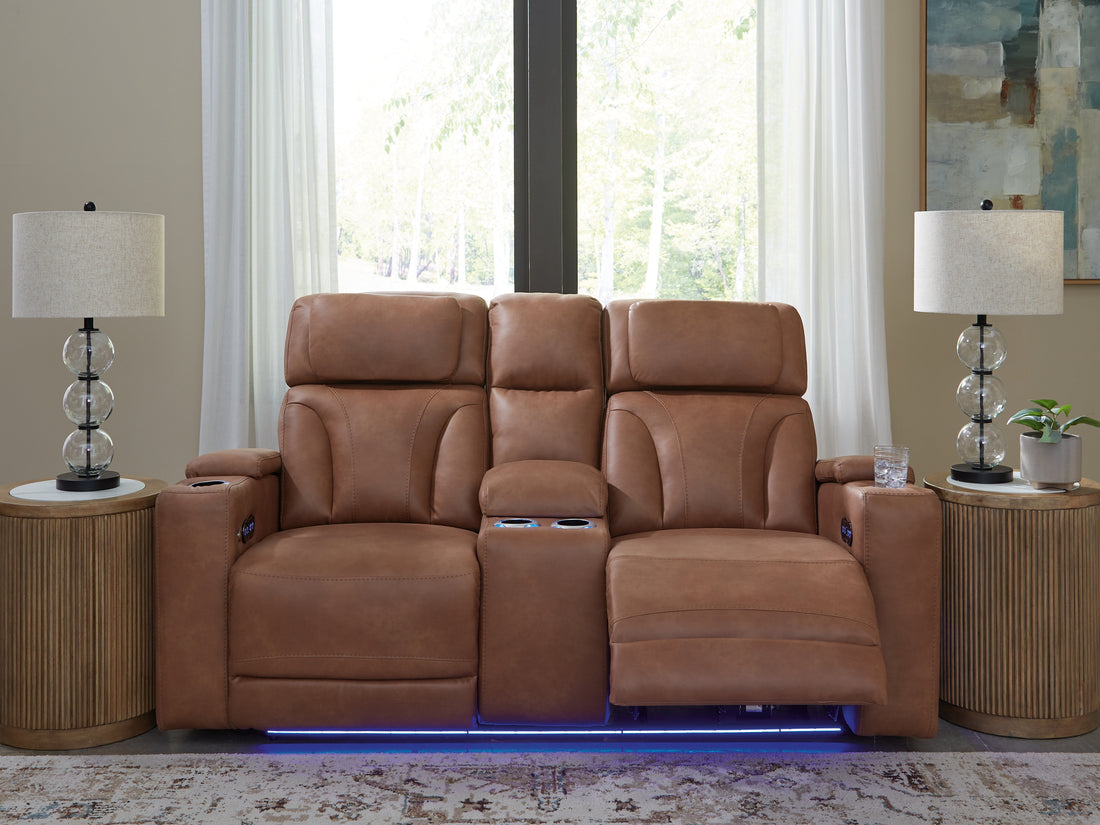 Clean-Slate Caramel Power Reclining Loveseat with Console - PC5010118