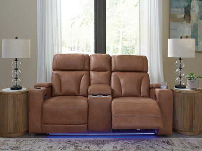 Clean-Slate Caramel Power Reclining Loveseat with Console - PC5010118