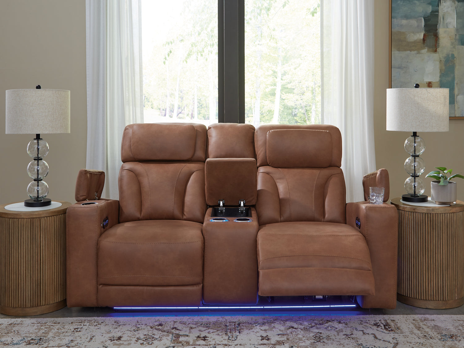 Clean-Slate Caramel Power Reclining Loveseat with Console - PC5010118
