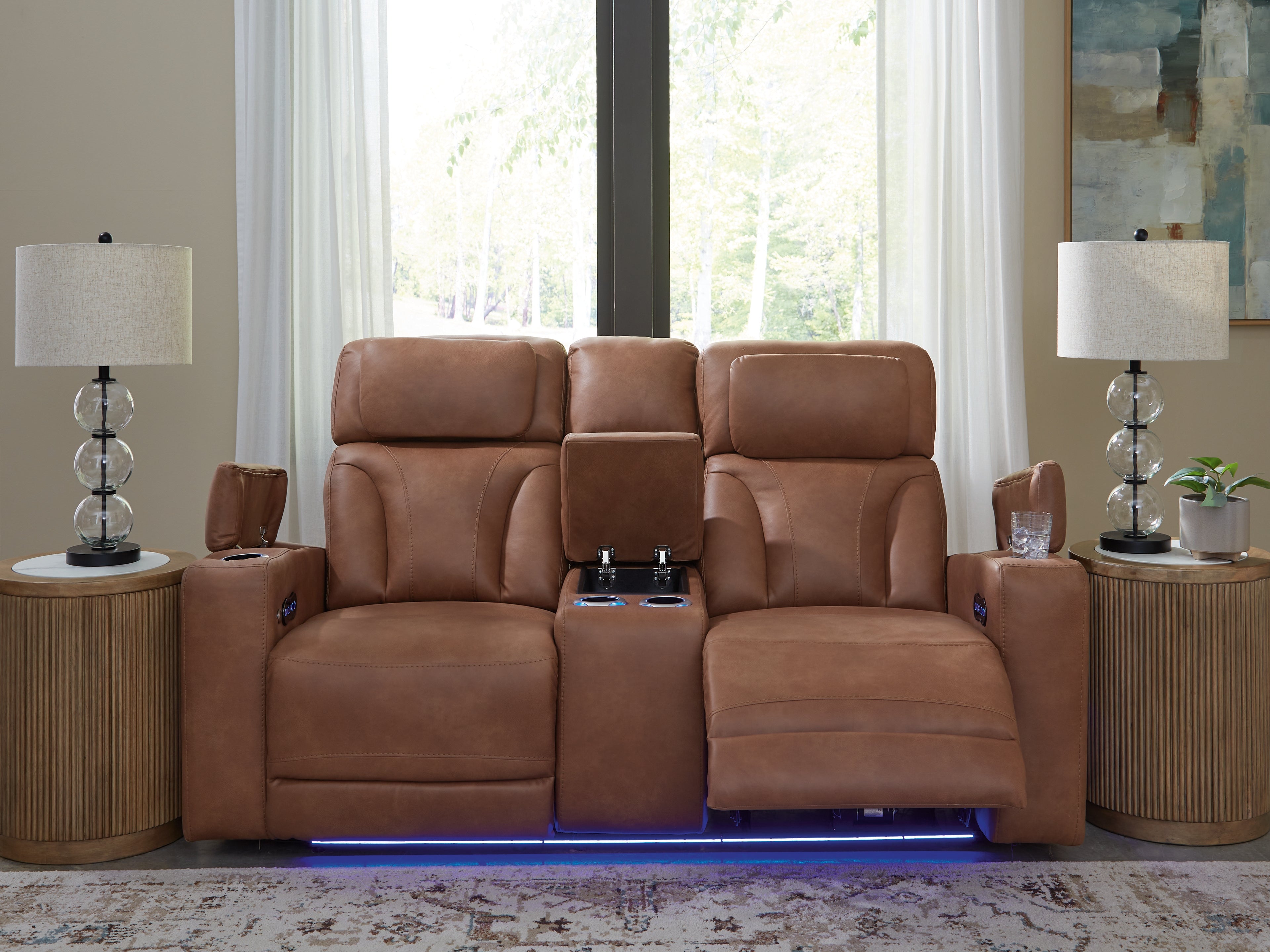 Clean-Slate Caramel Power Reclining Loveseat with Console - PC5010118