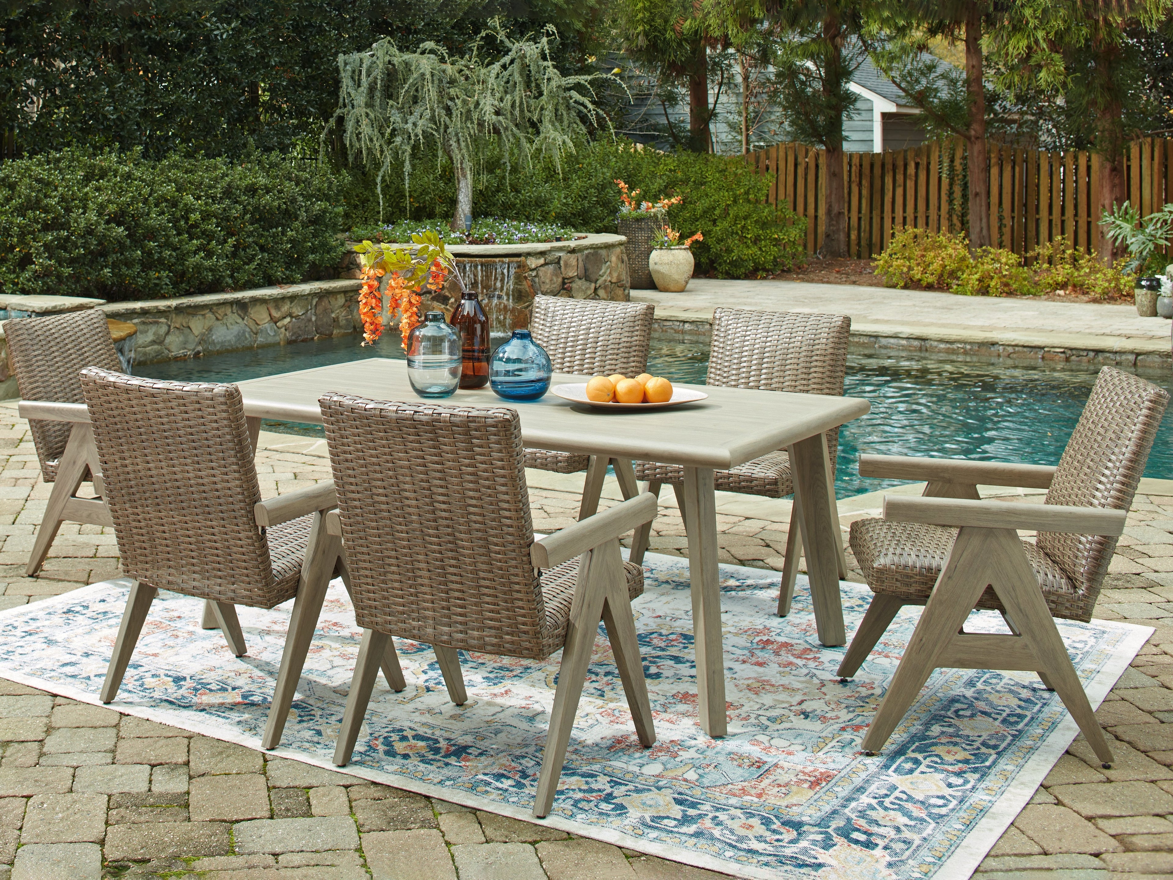 Cliff Trails Outdoor Dining Table and 6 Chairs in Beige from Ashley - Luna Furniture