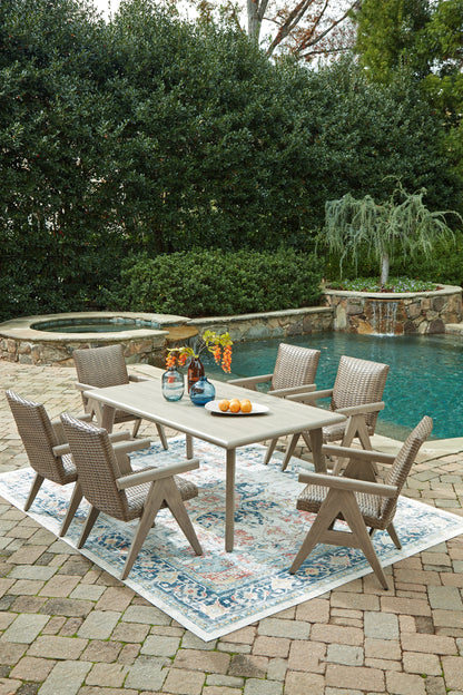 Cliff Trails Outdoor Dining Table and 6 Chairs in Beige from Ashley - Luna Furniture
