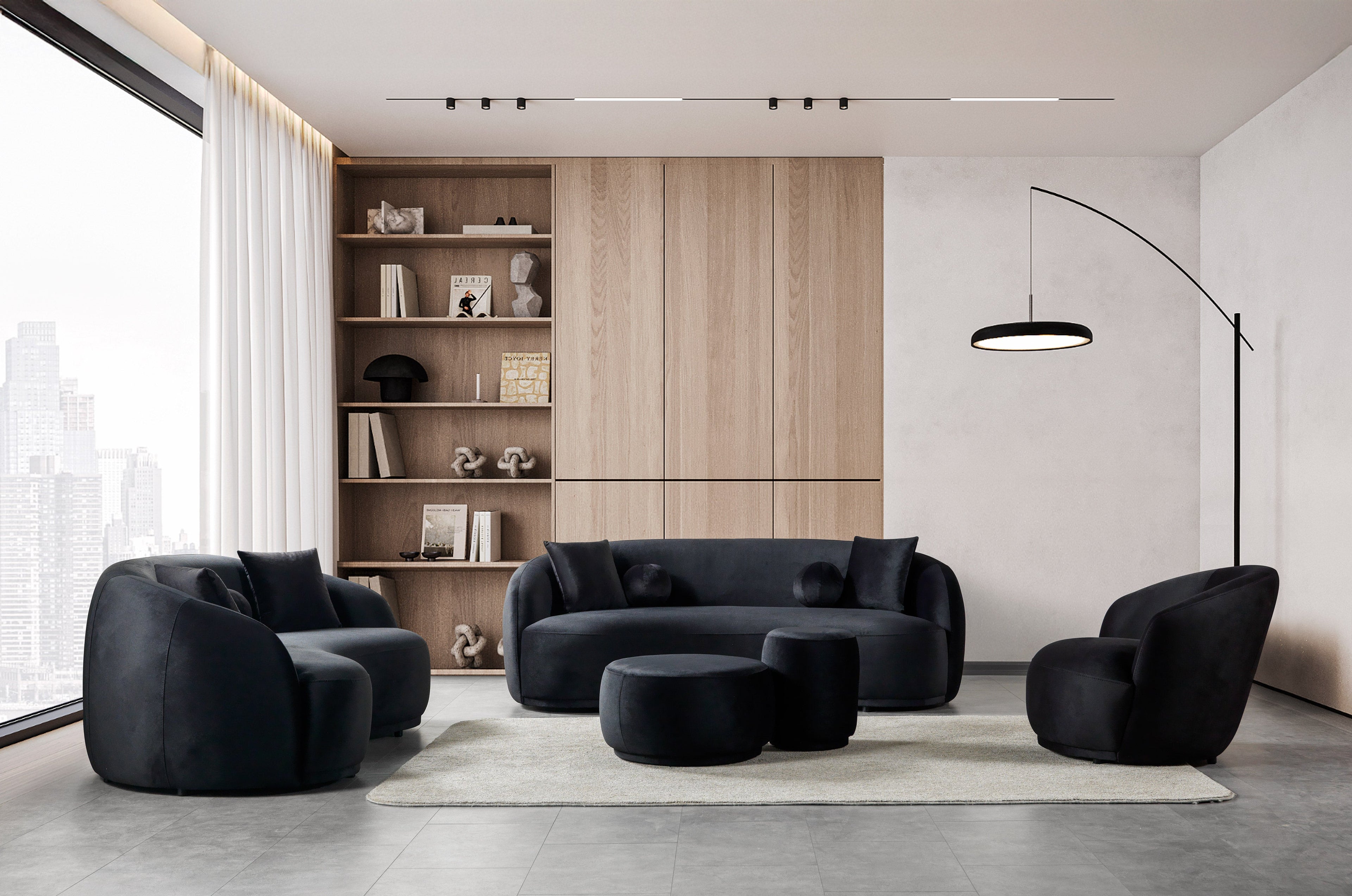 Cloe Black Velvet Stool - CLOEBLACKVL-STL