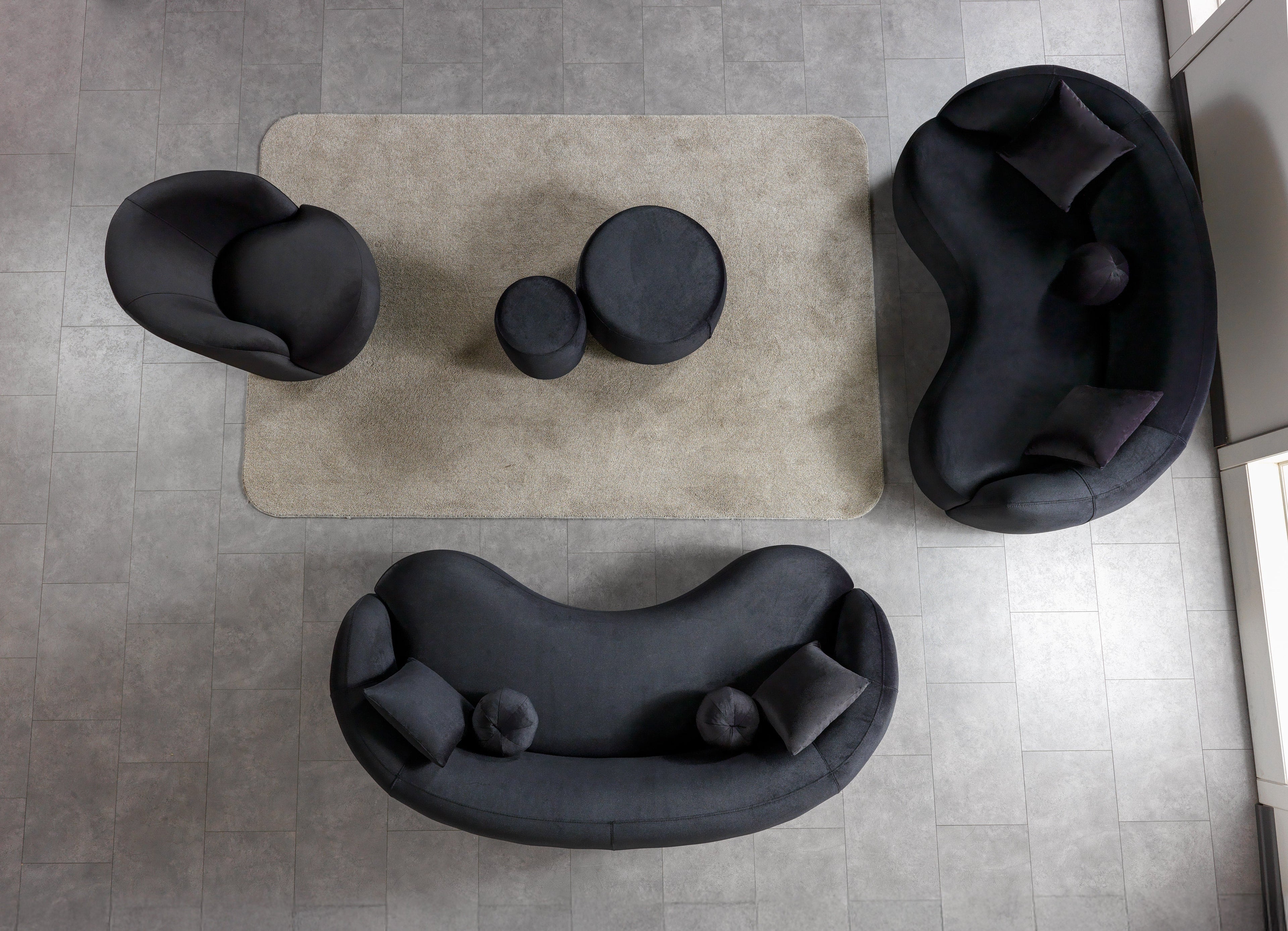 Cloe Black Velvet Stool - CLOEBLACKVL-STL