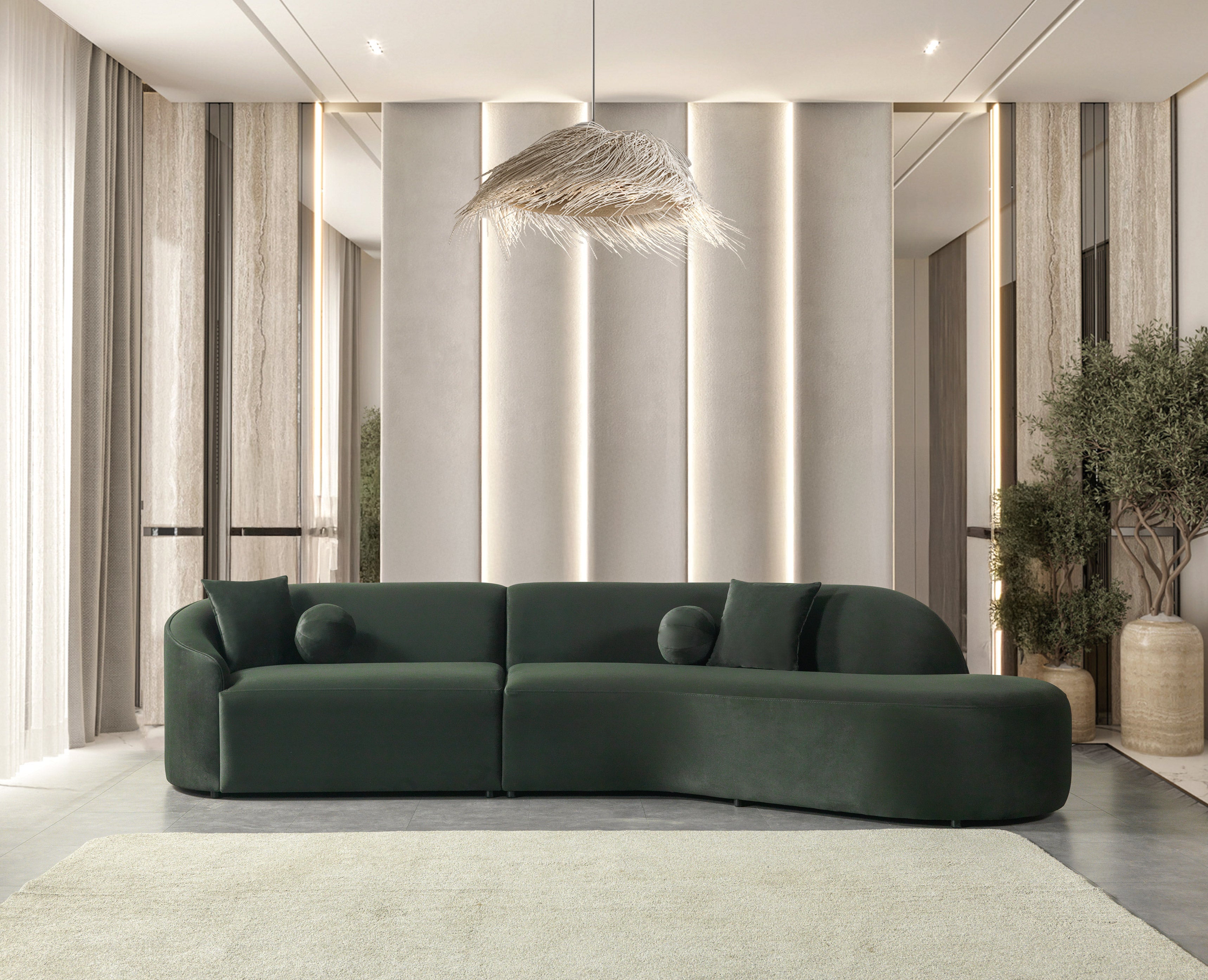 Cloe Green Velvet Curved 134" RAF Sectional - CLOEGREENVL-SECRAF